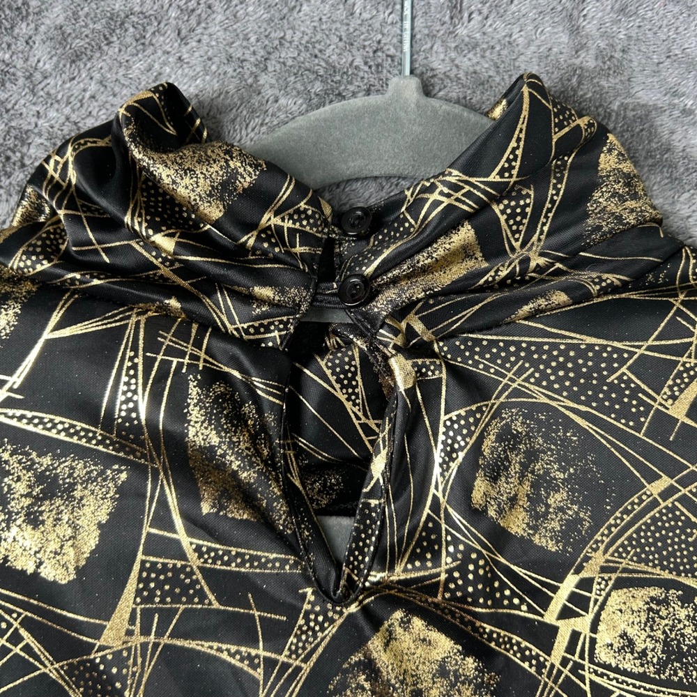 Lauren Lee Vintage Gold Black Geometric Mock Neck Blouse Long Sleeve Top size 12 - Picture 7 of 8